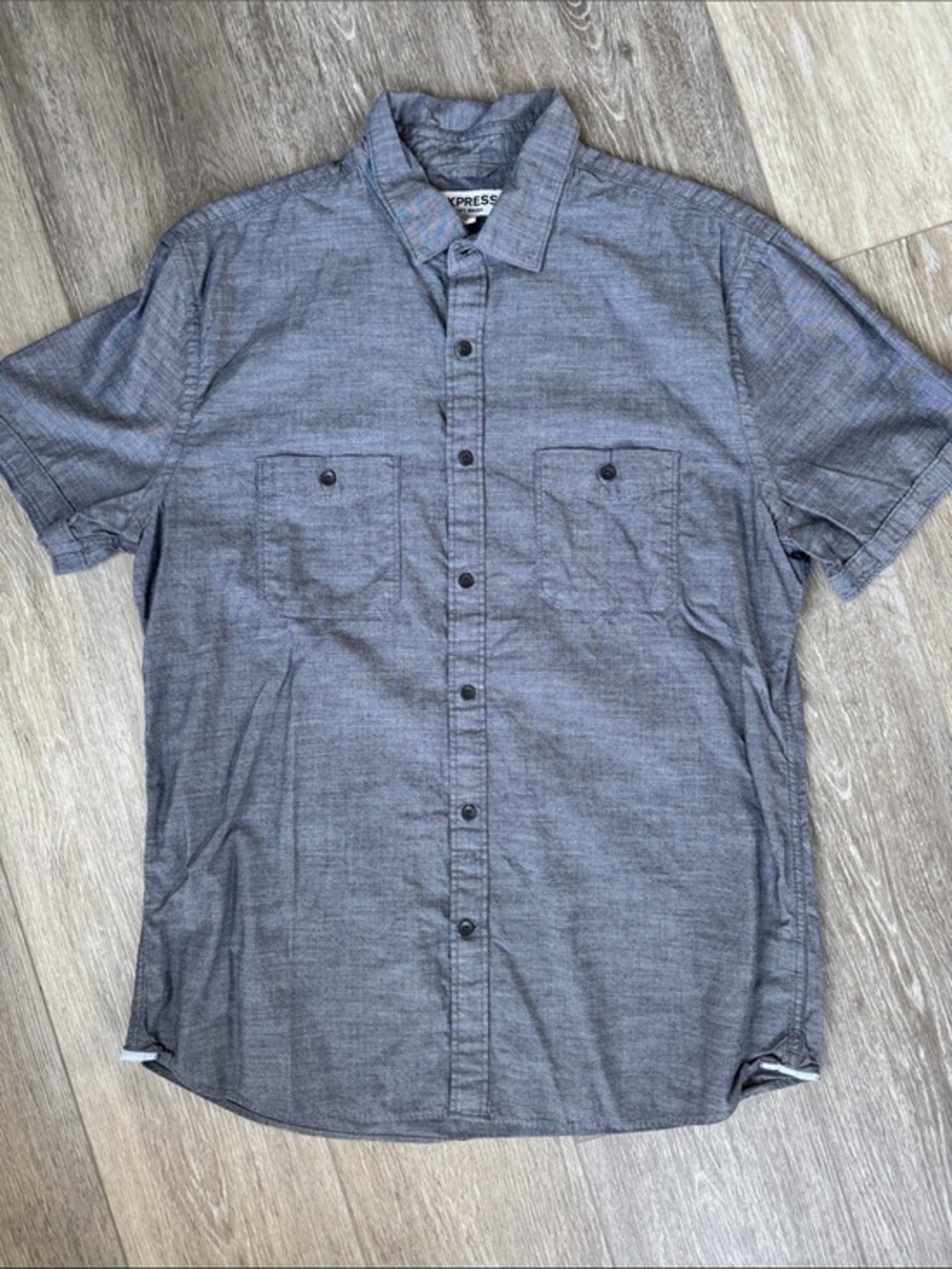 Express Men’s Short Sleeve Button-Down Shirt - Blue Gray, soft wash large